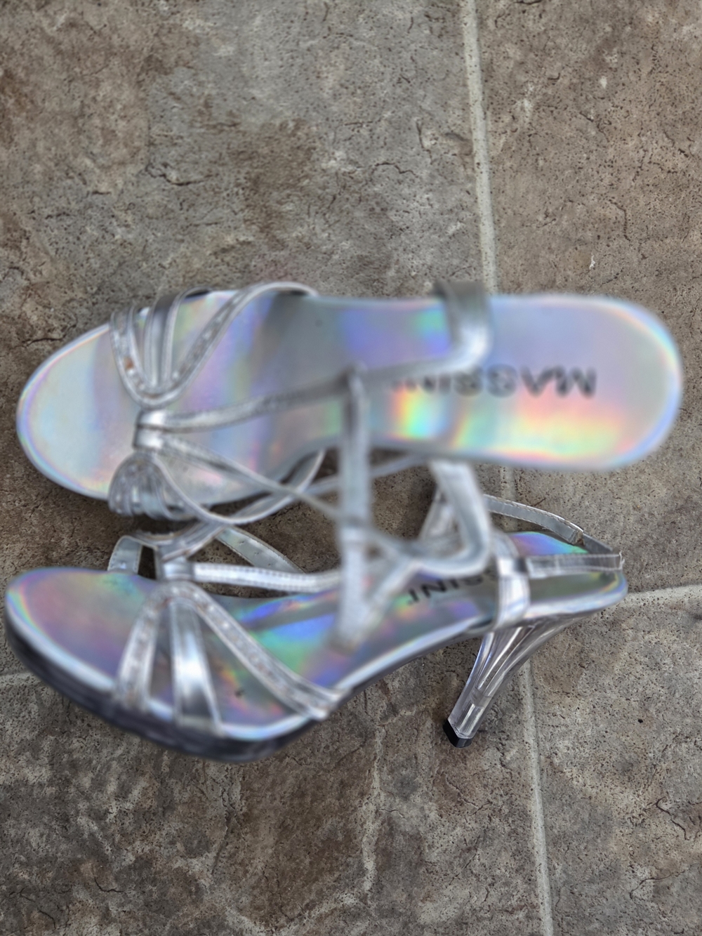 Silver Holographic Strappy High Heel Sandals